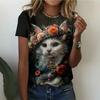 Mode Femme Col Rond Manches Courtes Impression Animale Colorée 3D T-shirt à Manches Courtes et Col Rond Animal