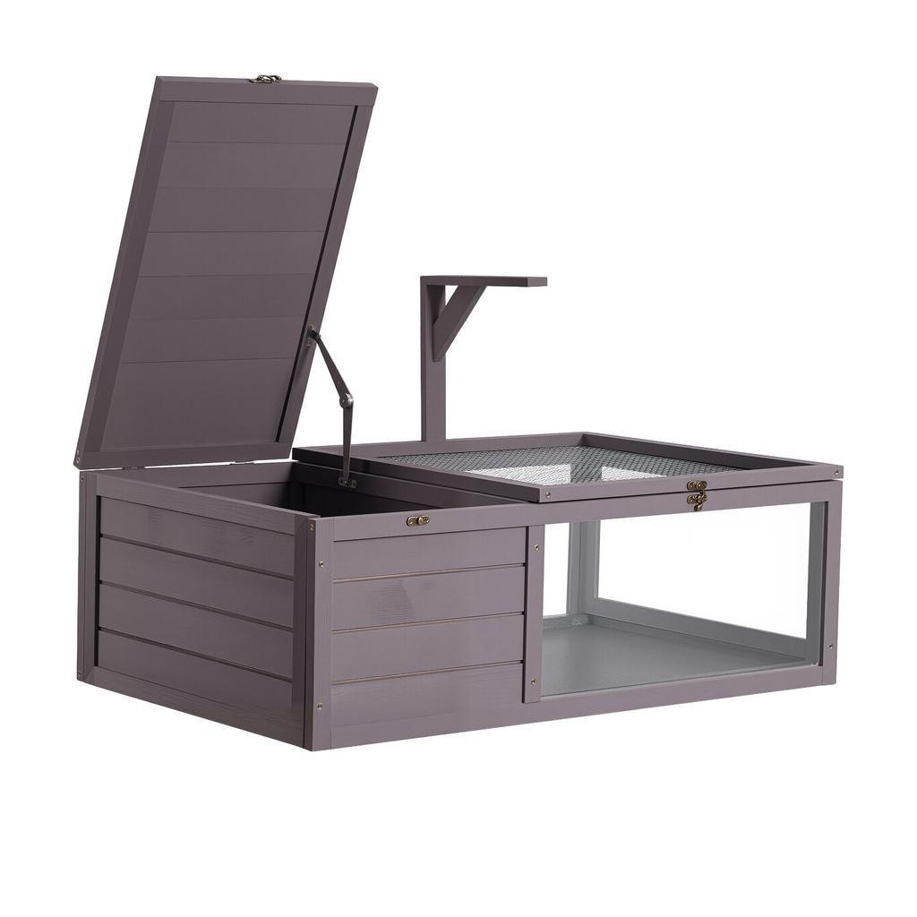 VEVOR Tortoise Habitat 2-Room Wooden Tortoise House with Pull-Out Tray, for Small Animals Indoor Outdoor, Lamp Stand