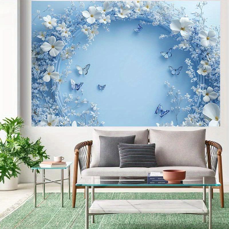 1 pancarta de fiesta Fondo floral azul cálido y soñador - te lleva al mundo de las mariposas y las flores