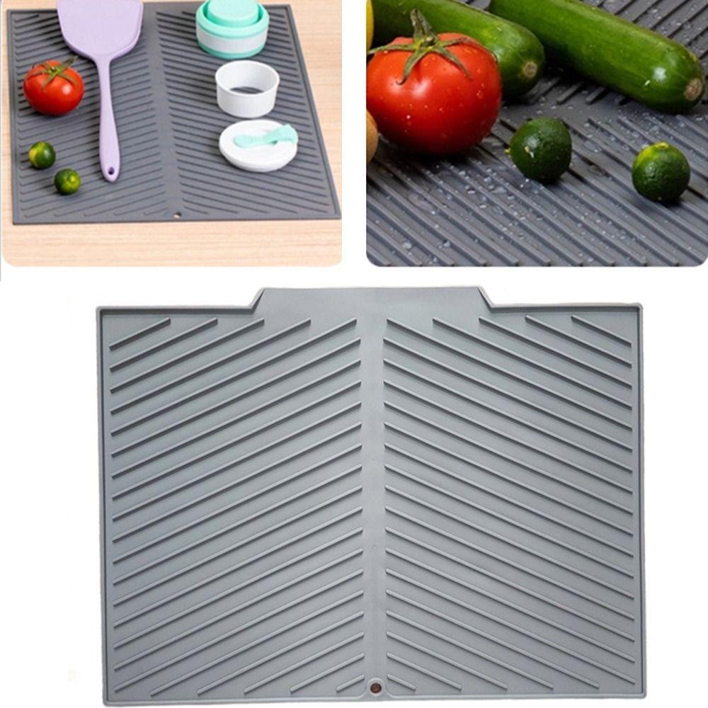Silicone Dish Drying Mat Easy to Clean Sink Drainer Mat Compact Hot Pot Holder Trivet  Dish