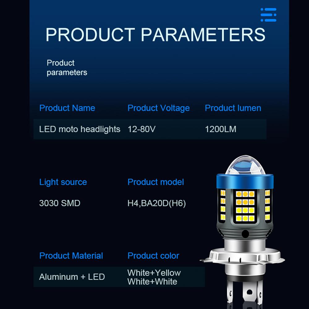Motorradscheinwerfer mit Linse H4 Hi/Lo Beam 360 Grad 1200LM Superhell Weiß 6000K 12 - 80V 3030 Chips
