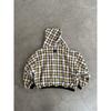Unisex Oversized Hooded Zip-Up Sweatshirt Vintage Yellow Plaid Reversible Streetwear Jacket Fall Winter