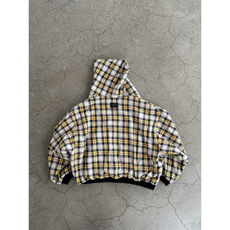 Unisex Oversized Hooded Zip-Up Sweatshirt Vintage Yellow Plaid Reversible Streetwear Jacket Fall Winter