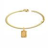 Punk Initial Letter Square Charm Bracelet Female Gold Color Stainless Steel 3mm Flat Snake Chain Link Bracelet for Women Jewelry