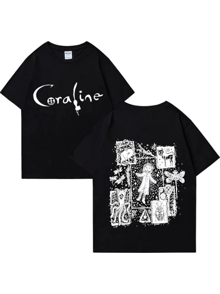 Coraline Movie Graphics vintage T shirt 2024 Men Women Fashion vintage streetwear short sleeve Unisex Tee