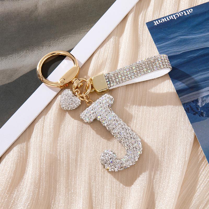 White Initial Keychain Shiny Cute A-Z Letter Key Chain Backpack Car Key Accessories Lanyard Couple Name Letter Pendant Gift