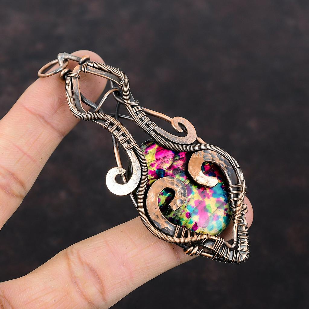 Multi Fire Labradorite Pendant Copper Wire Wrapped Jewelry Gemstone Pendant Labradorite Jewelry Handmade Pendant Copper Pendant Gift For Him