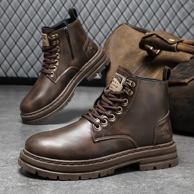 High-top Waterproof Casual Shoes Trendy Versatile Retro Leather Shoes British Style Tooling Short Boots Men's Shoes Martin Boots Men's Autumn