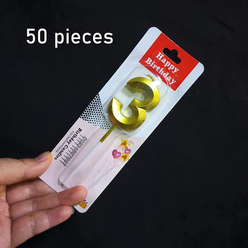 50pcs/lot Wholesale Gilding Number 0-9 Sweet Birthday Cake Candles Bulk Sales Cakes Decorating Supplies for Home Decor