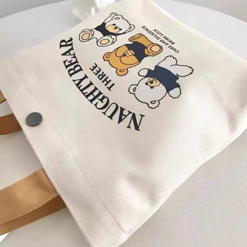 Little Bear Canvas Tote: Versatile Lunch and Gift Bag for Female Students
