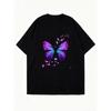 Black Oversized T Shirt With Purple Butterfly Print For Casual Wear