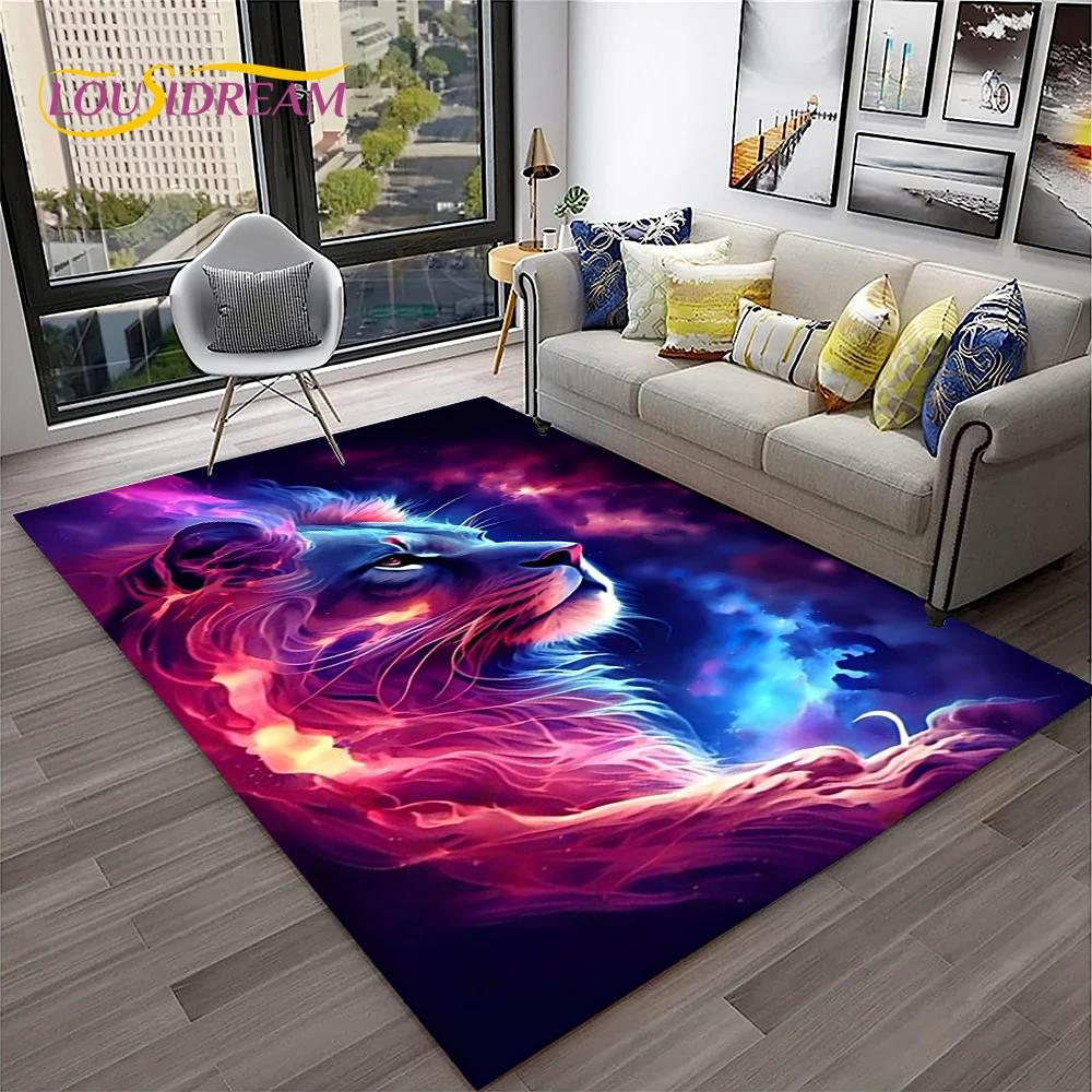 Cartoon Lion Animals Dream 3D Carpet Rug for Home Living Room Bedroom Sofa Doormat Decor,Kid Play Area Rug Non-slip Floor Mat