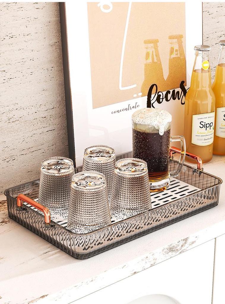 Luxury Teacup Set with Tray - Home Use Rectangular Draining Tray with Kettle Storage, New Style Cup Holder for Living Room.