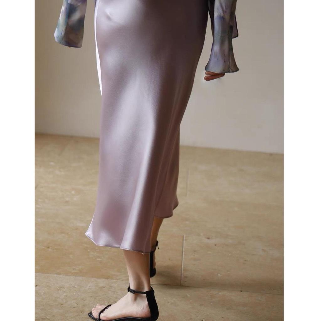 Comfort Memory Imported Acetate Satin A-Line Skirt with Silky Drape and Slimming Elastic Waist