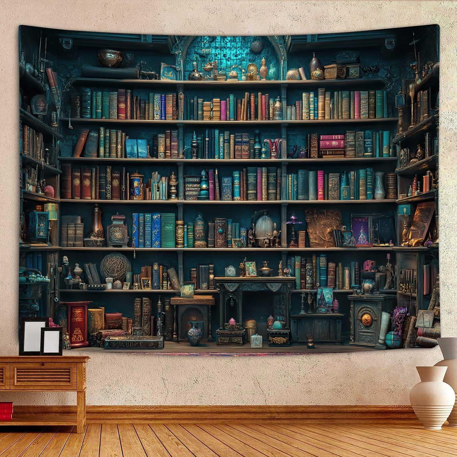Tapestry dizifinn medieval bookshelf blue hippie 75x100