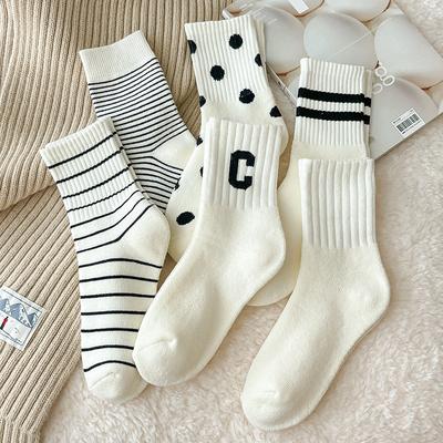 Socks Medium Tube Socks Season Thickened Warm Pure Cotton Towel Bottom Sweat-Absorbing Deodorant Letter Striped Stockings