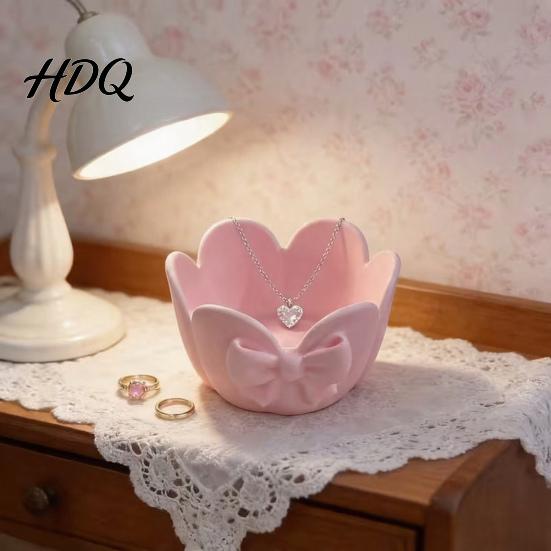 Desktop Jewelry Organizer 3D Printed Tray Flower Bow Storage Bowl for Rings Earrings Dainty Necklace Holder Necklaces Decorative Vanity And Entryway
