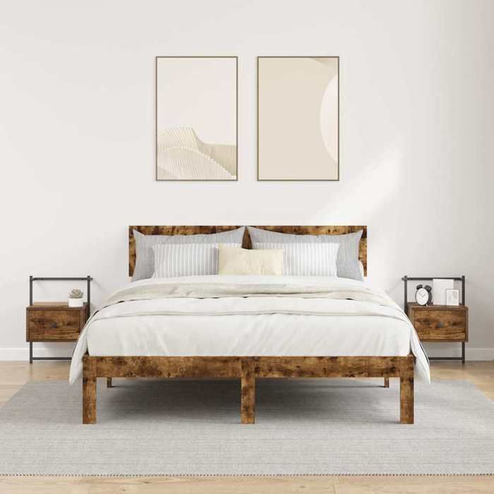 Table de chevet murale - Maison Exclusive - Chêne fumé - Bois d'ingénierie - Lot de 2, 1 tiroir