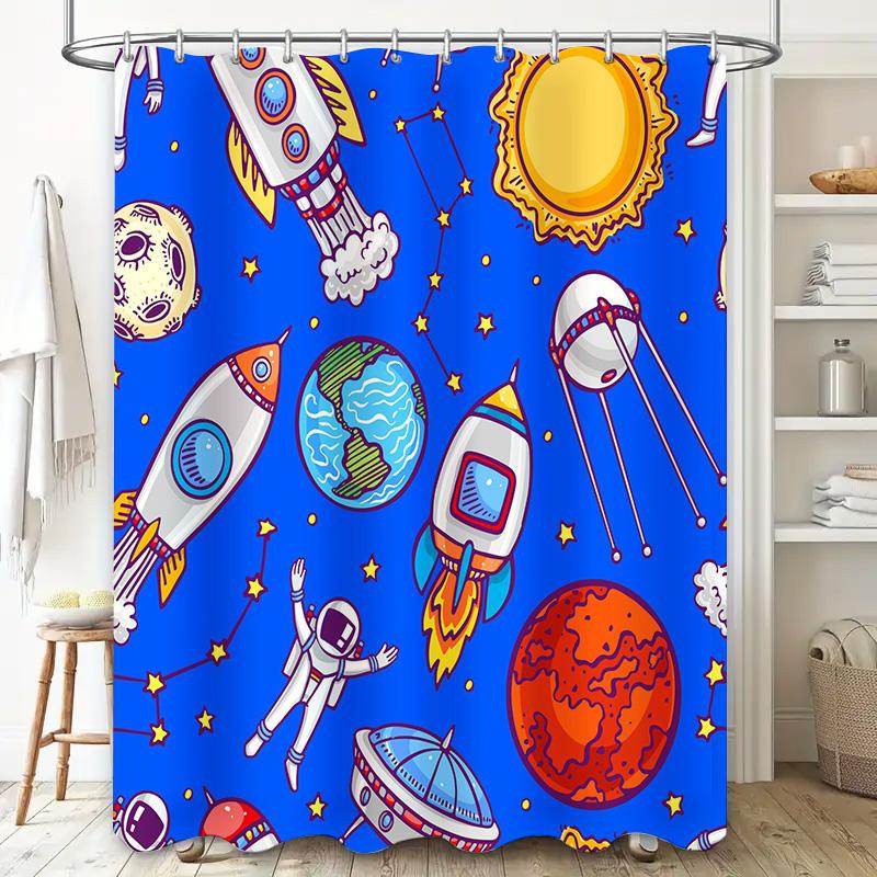 Space Adventure Shower Curtain Vibrant Galaxy Design For Bathroom Decor Cosmic Exploration Pattern Art Print Fabric Waterproof S