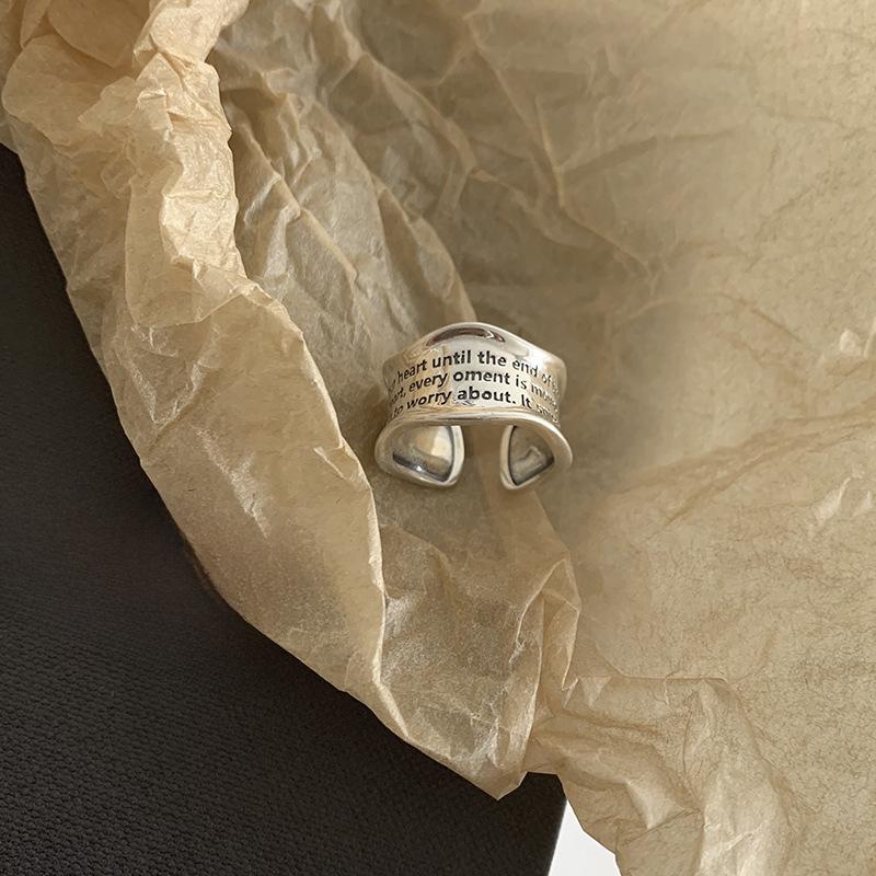 Korean S925 Silver-Plated Retro Wave Open Ring for Women