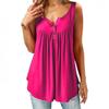 Tunica da donna con scollo a V senza maniche, con bottoni, plissettata, tinta unita, casual