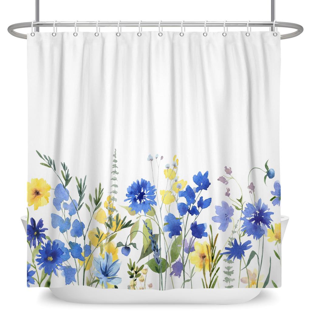Modern Fresh Bathroom Shower Curtain Green Plants Colourful Flowers Bathroom Waterproof Curtain With Hooks Polyester Curtains