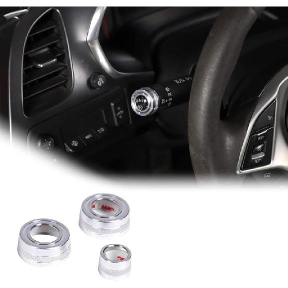 Alloy Car Light Wiper Lever Knob Circle Trim Stickers for Chevrolet Corvette C7 2014-2019 Car Dashboard Bright Adjustment Head Lever Trim (Blue)