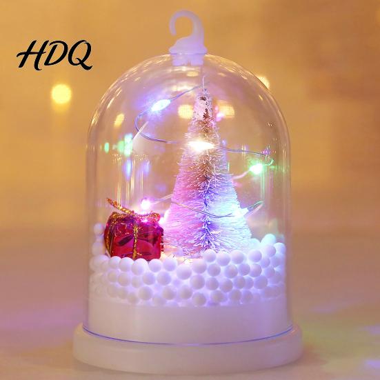 Portable Festive Night Lamp Christmas Tree In Dome with LED Light Mini Cedar Light Up Cute Winter Home Decor Ornament Battery Powered Decorative