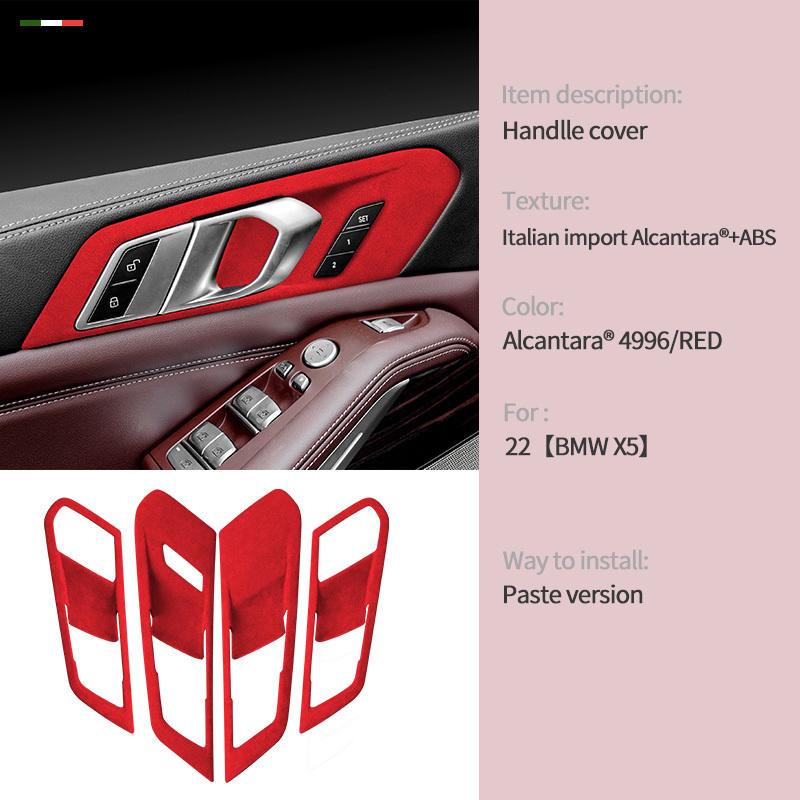 4PCS For BMW X5 G05 2024 Top Suede Interior Door Handle Bowl Frame Trim Stickers Covers Car Accessories