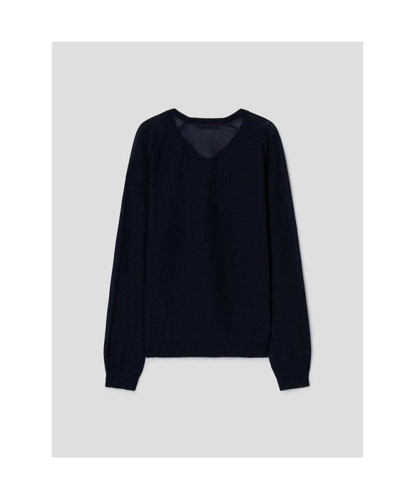 Saendeusaundeu (Unisex) Sheer V-Neck Sweater Navy
