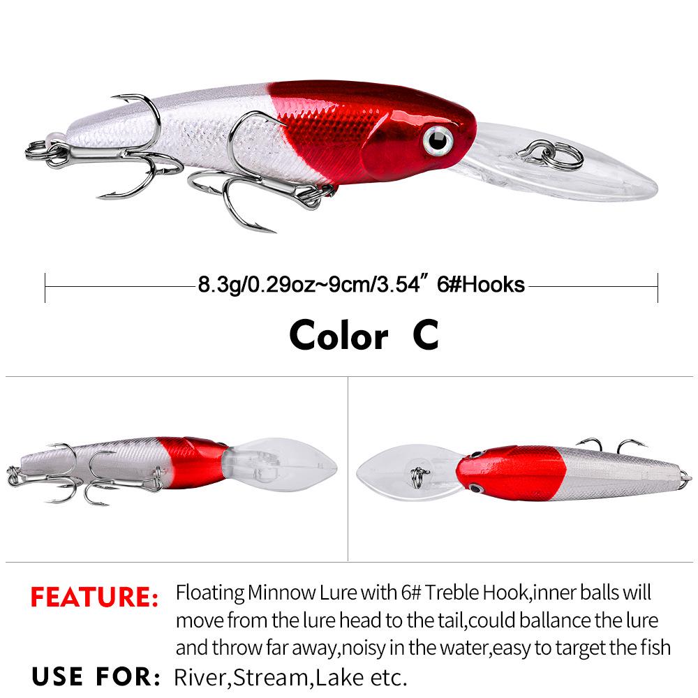 10-Color 9cm Floating Minnow Hard Lure - 8.3g with #6 Fishing Hook