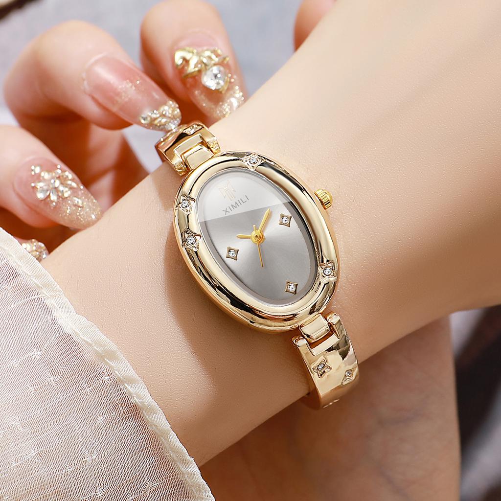 Elegant Oval Dial Women Watch Fashion Rhinestone Bracelet Bangle Ladies Quartz Wristwatches Clock Without Box