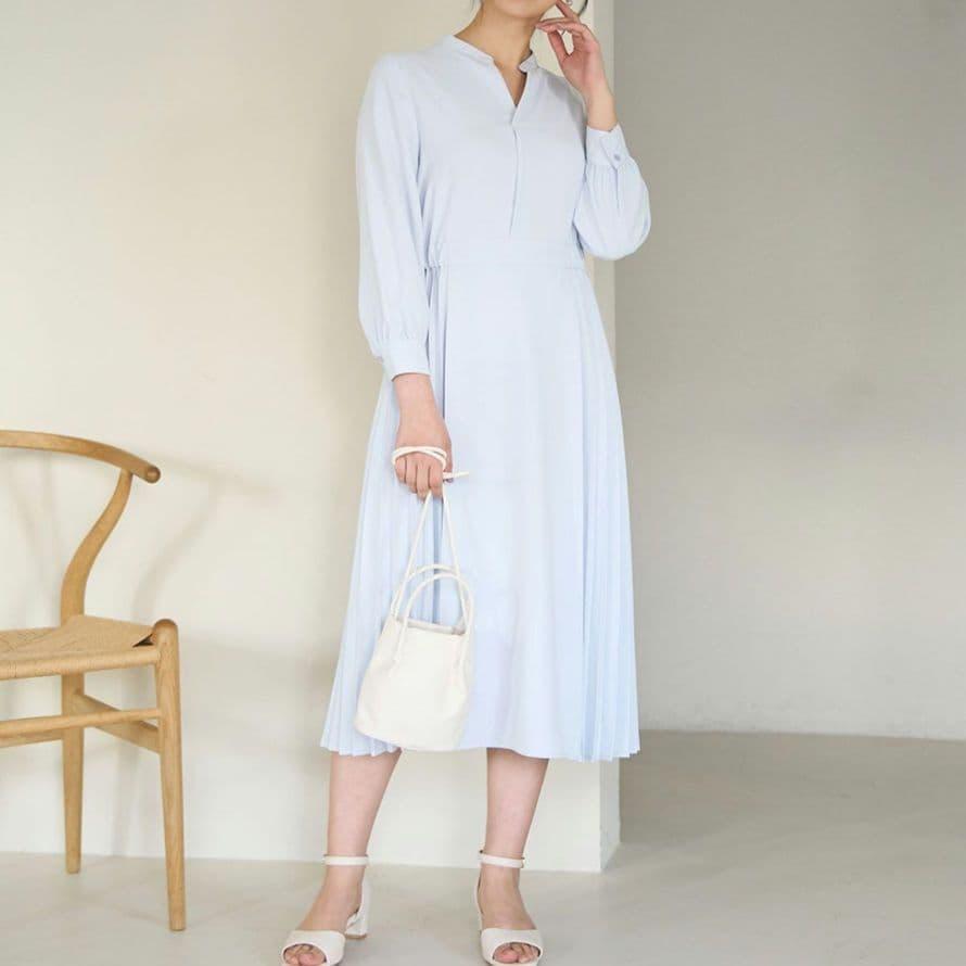 ROPE PICNIC Side Pleated Shirt Dress Light Blue Long