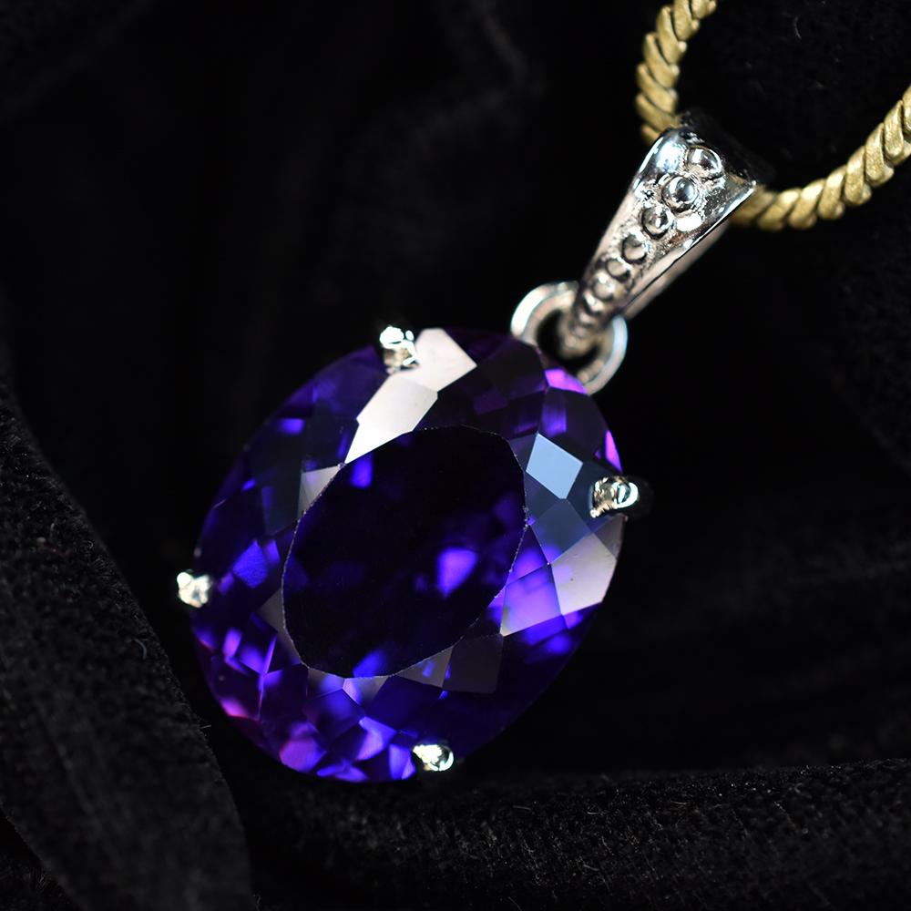 Natural Purple Sapphire 27 Ct 925 Sterling Silver Oval Pendant CERTIFIED