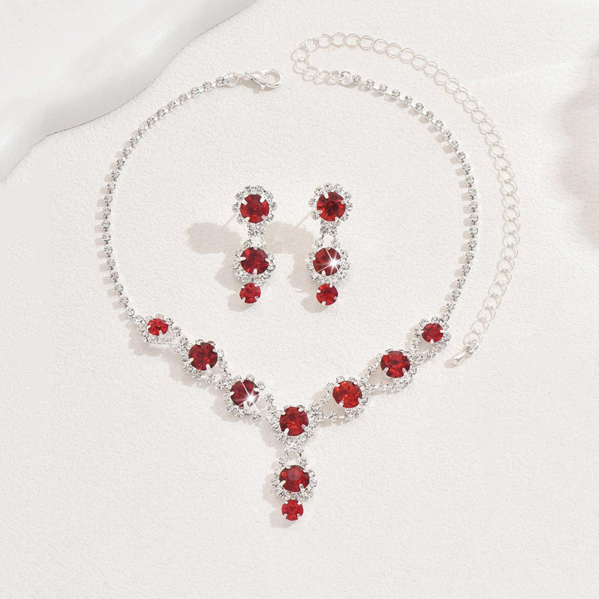 

3/4pcs Sweet Romantic Style Colored Zircon Inlaid Women s Necklace Earrings Bracelet Set Banquet Dress Elegant Accessories 45cm