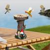 Resin Tree Stump Bird Bath with Gnome and Mushroom Figurine Outdoor Garden Decor for Yard Patio Lawn Ornament