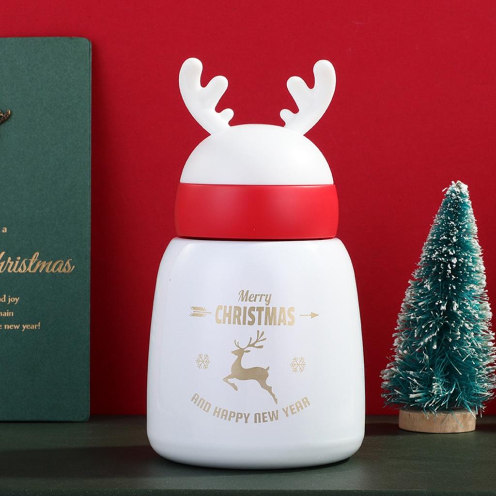 Christmas Stainless Steel Tumbler, 300ml Insulated Thermos Cup with Lid, Festive Holiday Themed Mug for Coffee & Drinks, Cute Xmas Gift Idea