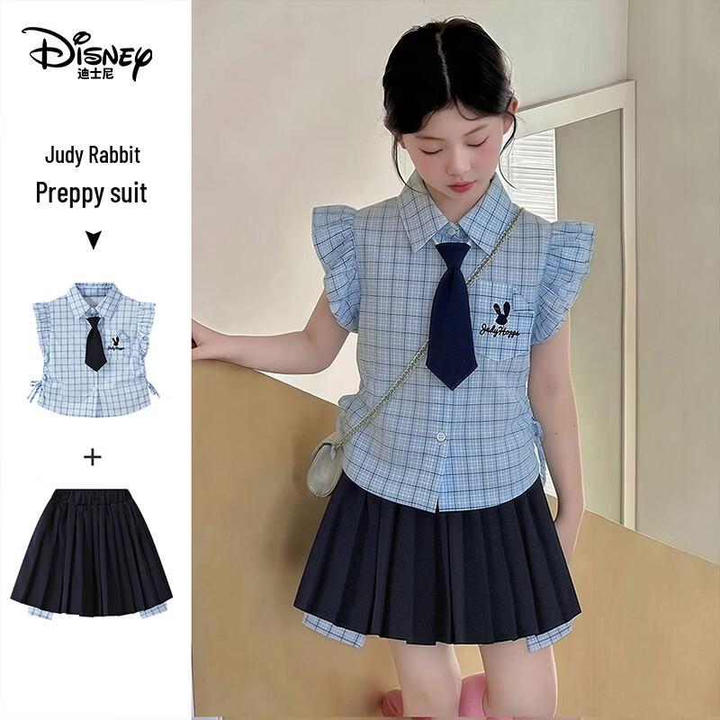 

Комплект для девочек Disney в стиле преппи: блузка с рукавами-крылышками и плиссированная юбка 140