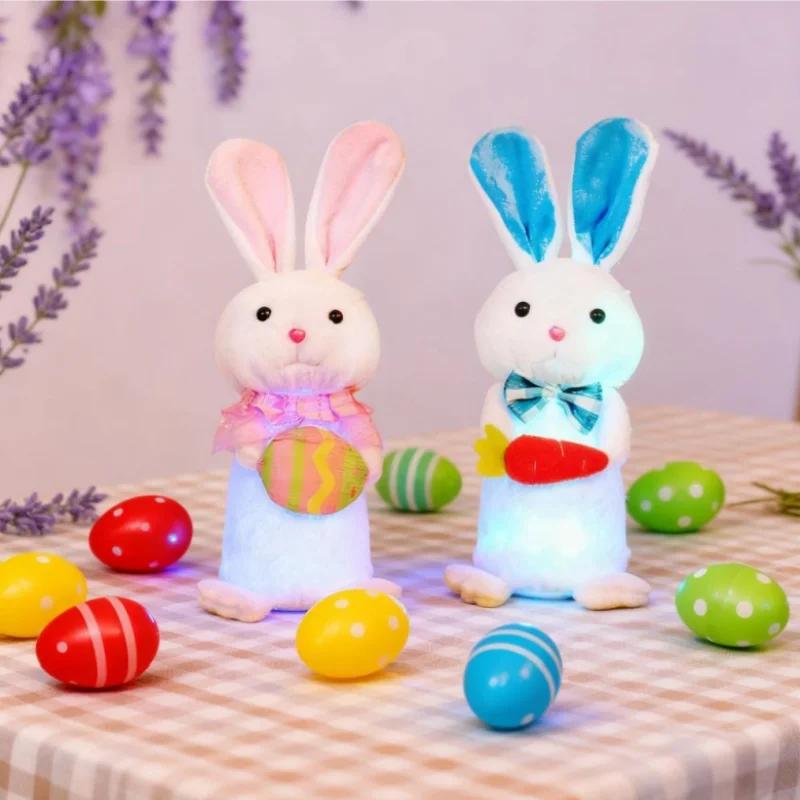 Plush Glowing Bunny Doll Figure Character Easter Happy Bunny Ornament Easter Decoration Garden Yard Decorations Ornament