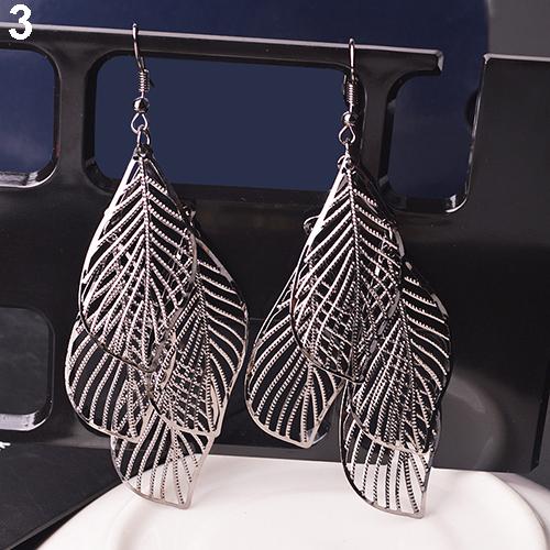 Retro Women's Baroque Style Cluster Hollow Leaves Tassels Hook Dangle Earrings
