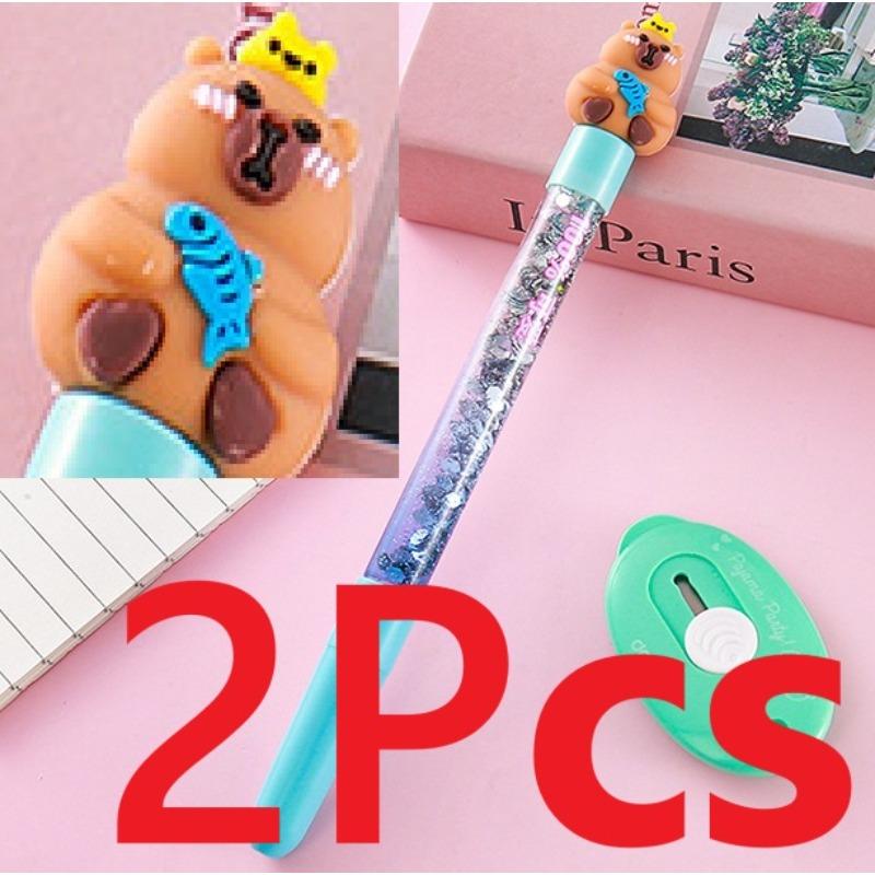 

2Pcs/Lot Capybara Cartoon Liquid Quicksand Gel Pen Neutral Pen Sequins Decorate Signature Pen School Office Supply Stationery
