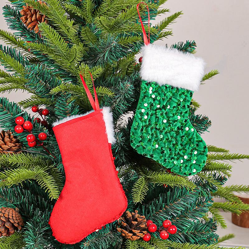Sequin Christmas Socks Xmas Tree Hanging Ornaments Christmas Decorations Xmas Candy Gift Bag Navidad 2025 Party Home Decor