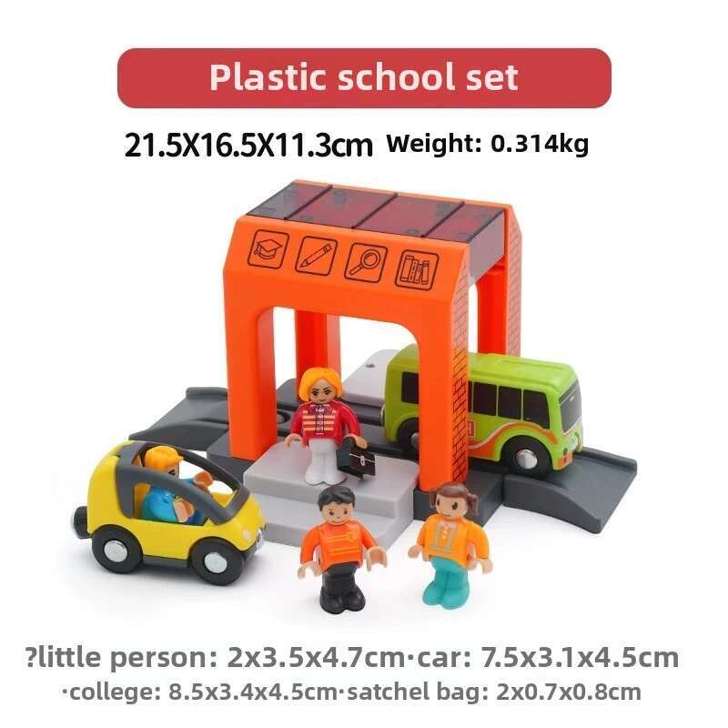 Wooden Train Track Toys Plastic Police Station/Car Wash Room City Scene Wooden Tracks Accessories Railway Toys for Children