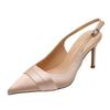 Sandals Women's Satin Temperament Pointed Head Bag Head Thin Heel One-word Buckle Apricot French 2025 New Women with Versatile Sandals