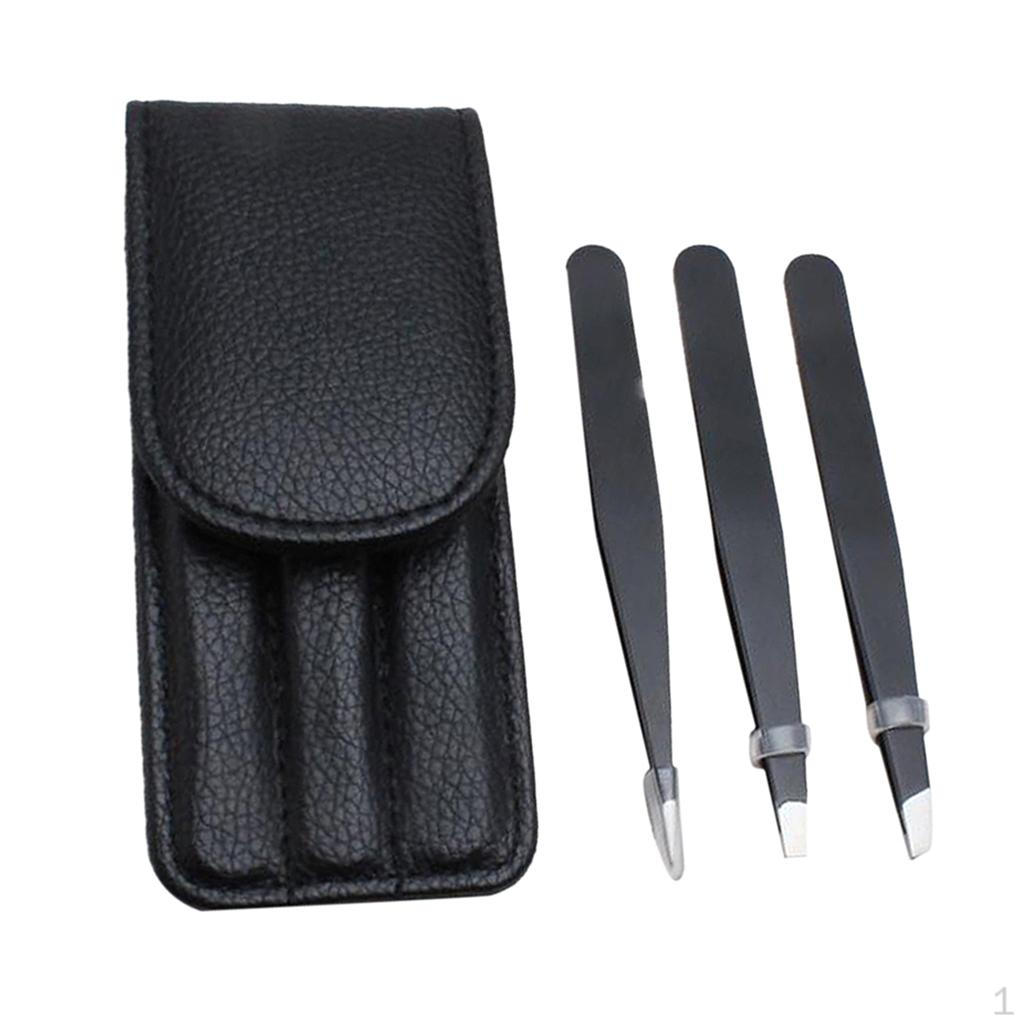 

3 Pieces Hair Removal Eye Brow Tweezers Stainless Black, as described
