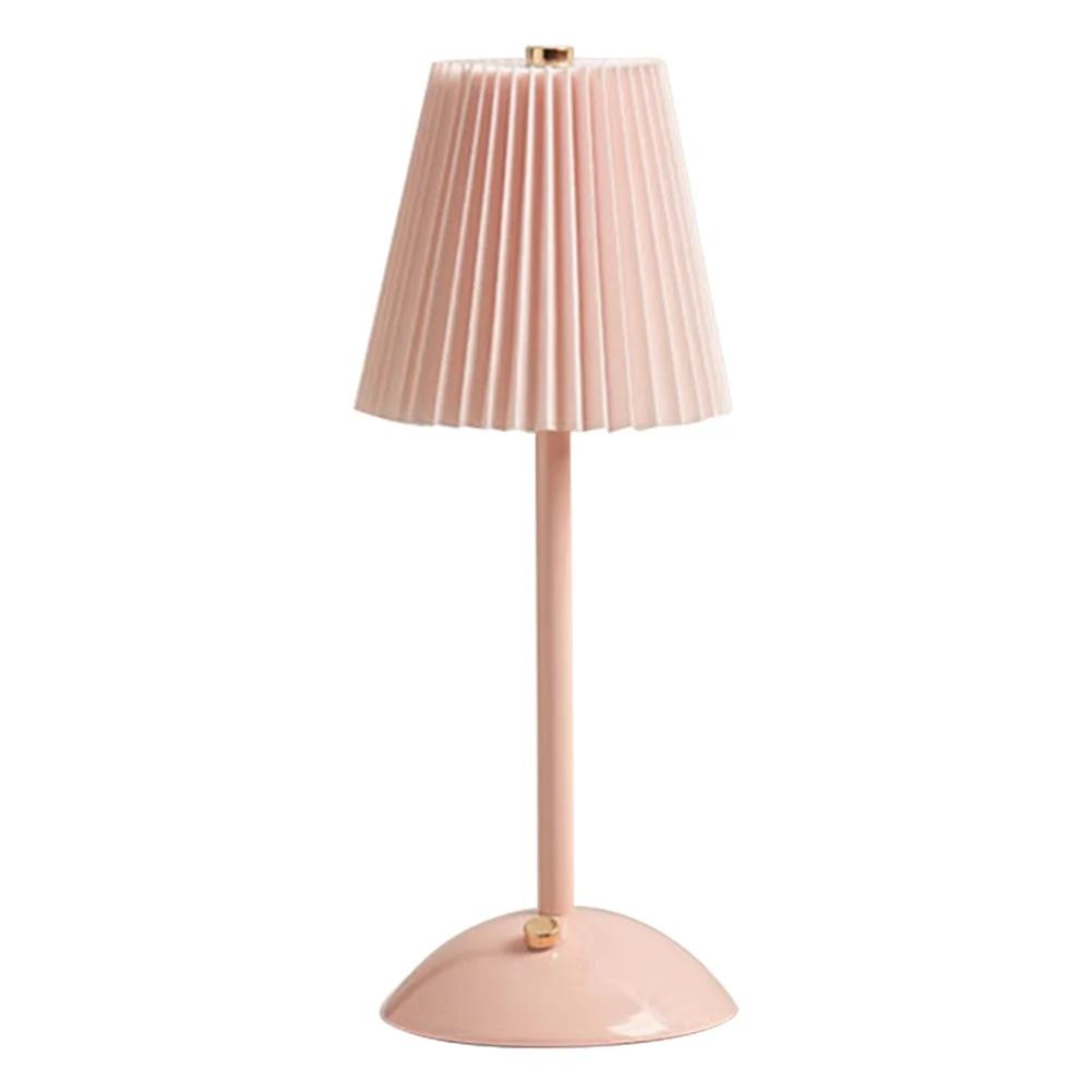 Pleated Shade Warm Night Light with Metal Base Nordic Decorative Light Rechargeable 3 Colors Dimmable for Living Room Bedroom
