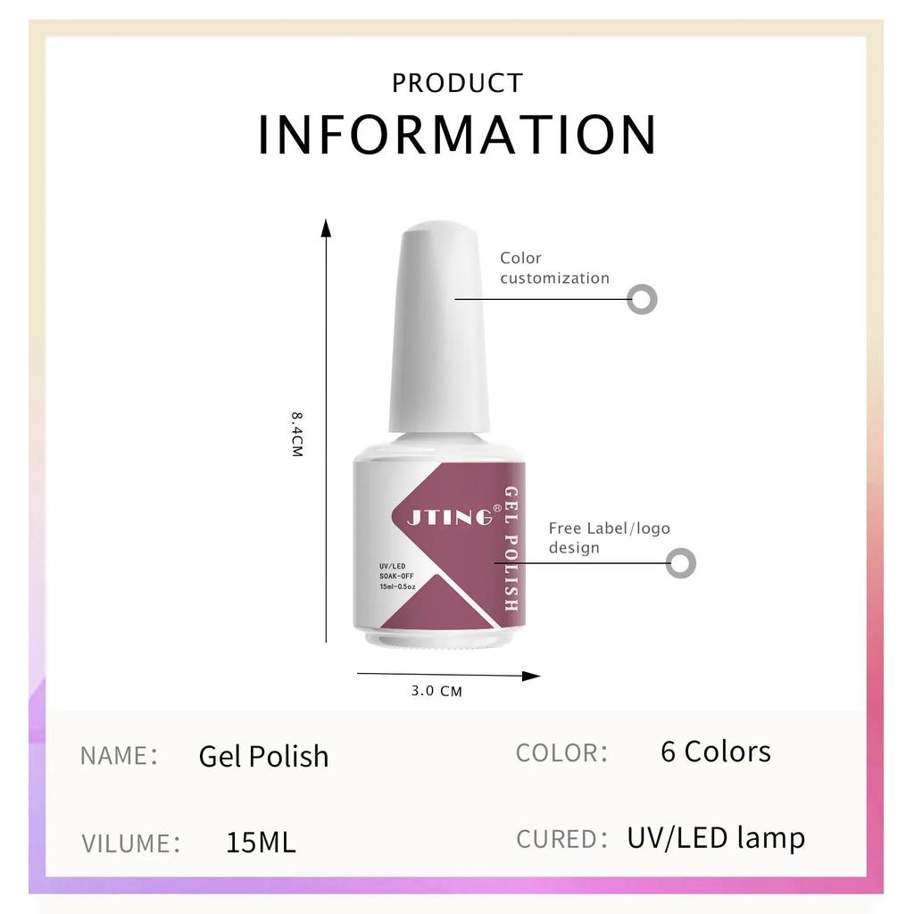 JTING Free Sample Design Your Own Gel Nail Polish Bottle 6colors Uv Gel Polish Box Set Private Label Nail Supplier Vendor