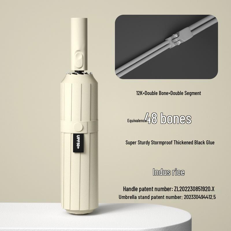 Automatic Stormproof 48-Rib Dual-Use Sun & Rain Folding Umbrella with Black Glue for Sunshade & Protection
