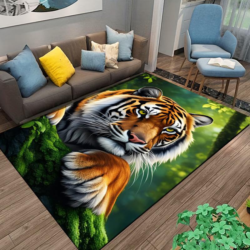 Realistic Tiger Print Carpet for Living Room Decor with Forest Theme Suitable for use as an anti-slip for living room bedroom sofas