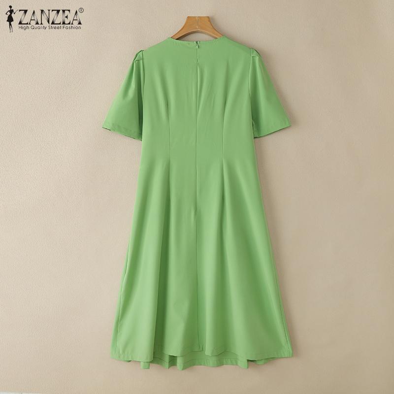 ZANZEA Women Summer Round Neck Casual Short Sleeve Dress
